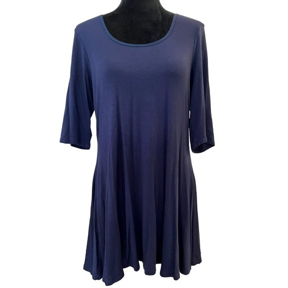 24seven Swing Tunic Top Round Neck Elbow Sleeve Navy XL - Picture 1 of 4